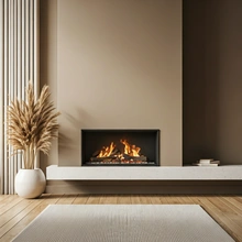 Luxury warm interior with fireplace in winter